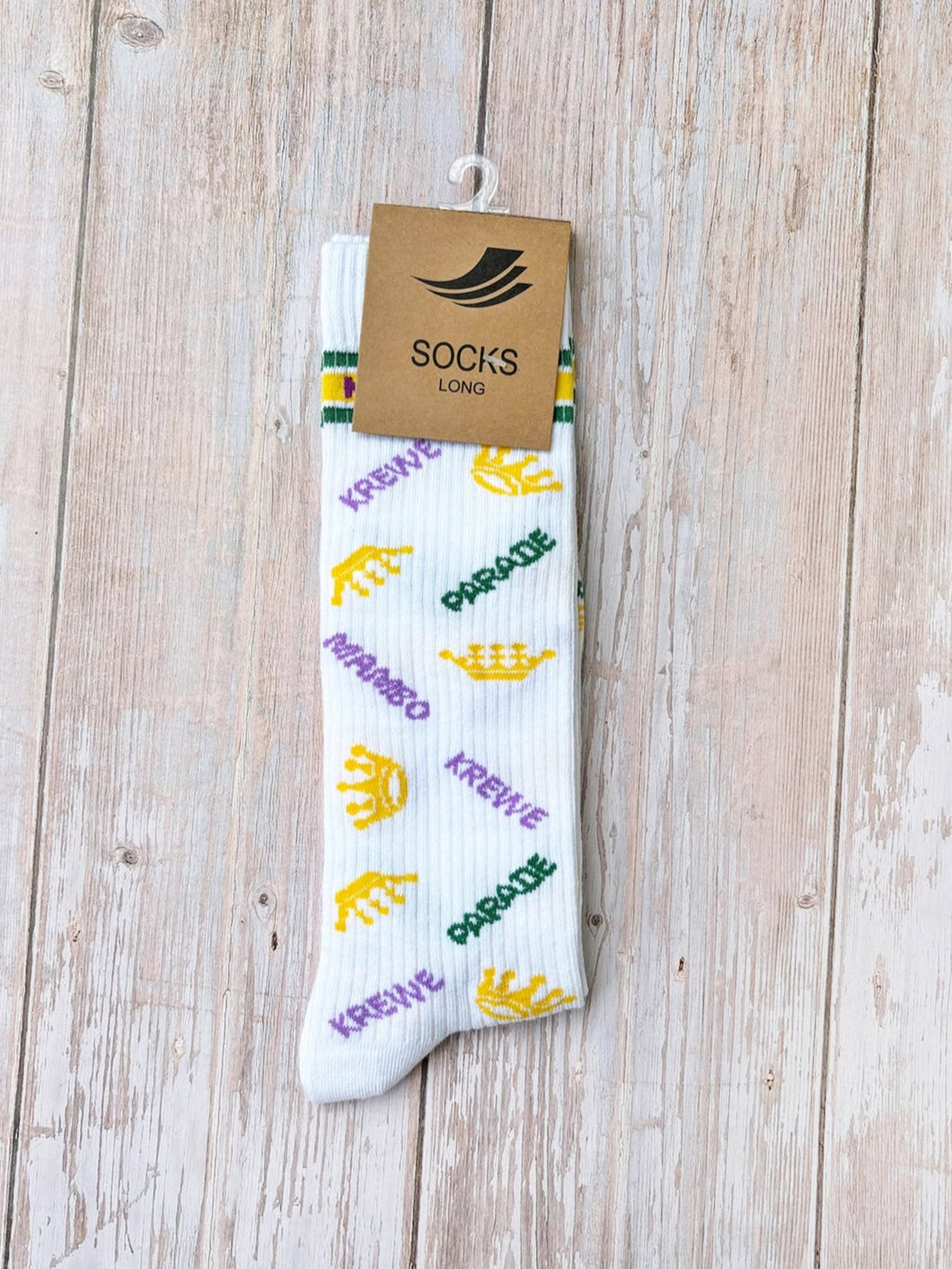 White Mardi Gras Ribbed Socks (Toddlers, Kids, and Adults)