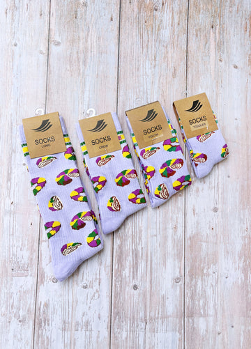 Chaussettes côtelées Lavande "Let Them Eat King Cake" (Bébés, Enfants et Adultes)