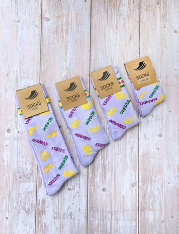 Calcetines acanalados lavanda Mardi Gras (bebés, niños y adultos)