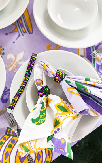 Anillos de servilleta magnéticos con pedrería de Mardi Gras (Juego de 4)