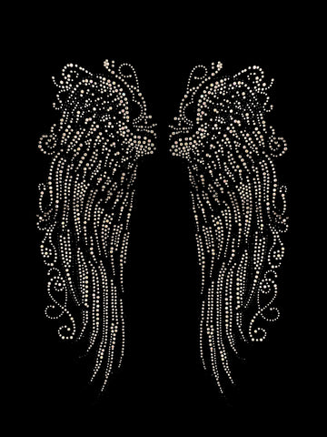 Camiseta entallada con cuello de pico, diseño de alas de ángel y diamantes de imitación