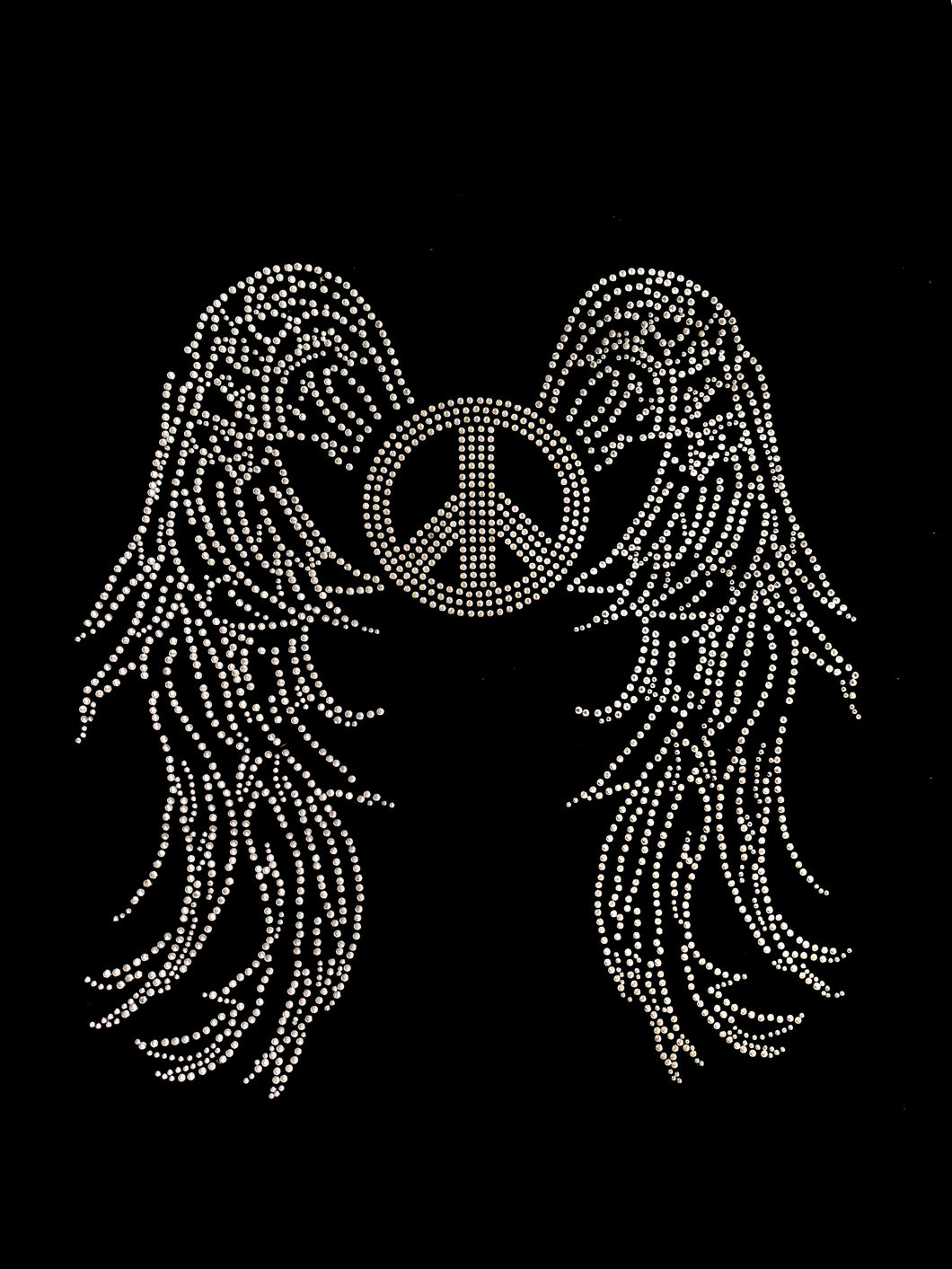 Peace Sign with Angel Wings Rhinestone Fitted V-Neck T-Shirt