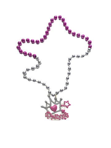 Médaillon Couronne de princesse sur perle fantaisie rose et argent