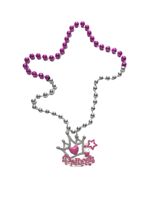 Medallón de corona de princesa en cuenta especial rosa y plateada