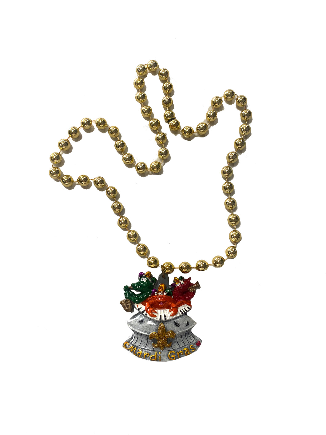 New Orleans Superdome with Mardi Gras Crawfish, Crab and Alligator Band on a Gold Specialty Bead