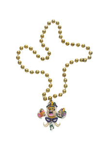 Mardi Gras Cartoon Cat and Mouse Fleur de Lis Medallion on Gold Specialty Bead