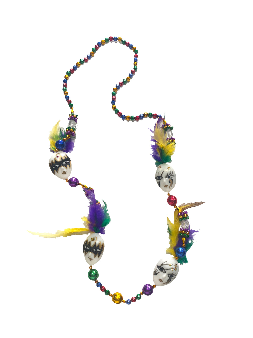 Jester Face Medallions with Feathers on Multicolor Specialty Bead
