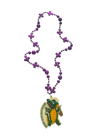 "New Orleans Gator Terror" Medallion on Purple Fleur De Lis Specialty Bead