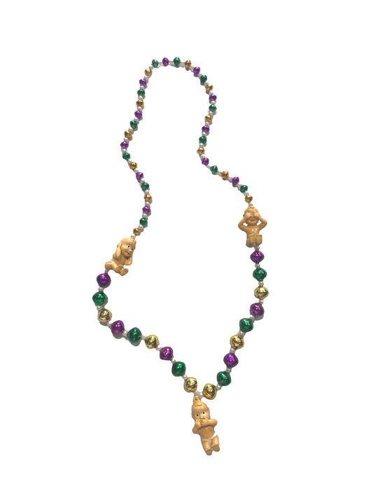Baby Trio Hear, See, Speak No Evil on Purple, Green, and Gold Specialty Bead
