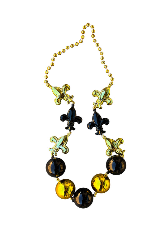 Grande perle à motif fleur de lys noire et dorée