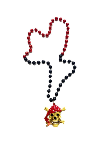 Calavera Pirata Mordiendo una Daga en una Cuenta Especial de Color Negro y Rojo