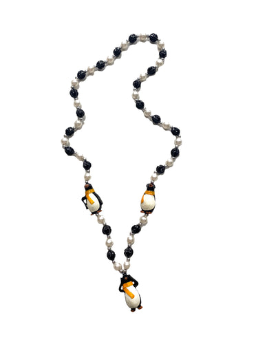 Penguin Trio Hear, See, Speak No Evil on Black and Pearl Specialty Bead
