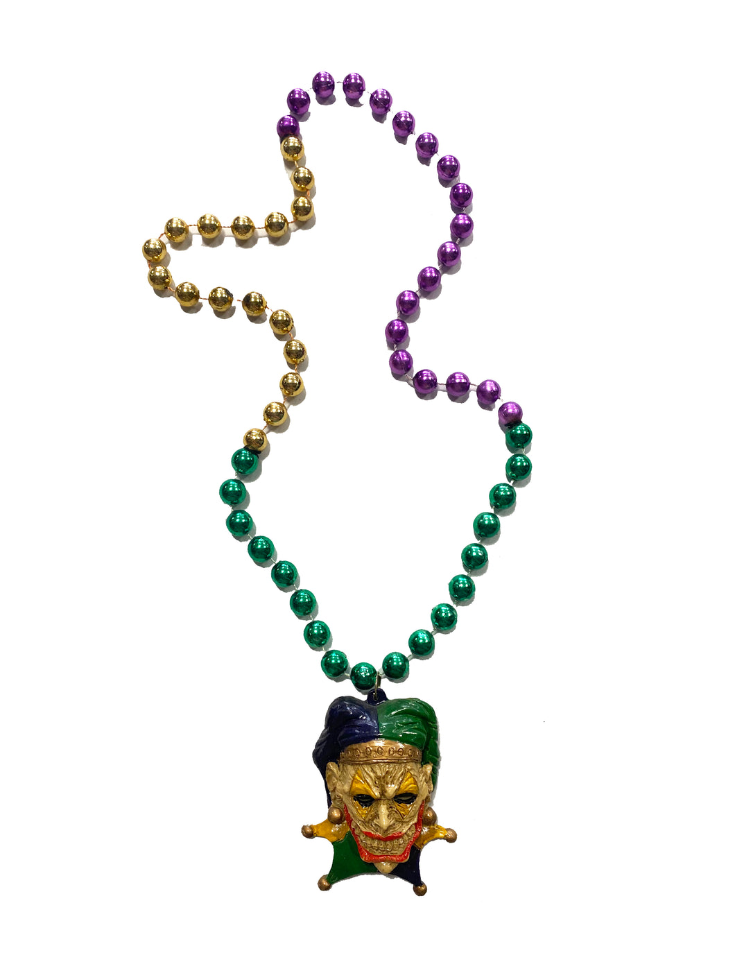 Jester Halloween Medallion on Purple, Green, and Gold Specialty Bead