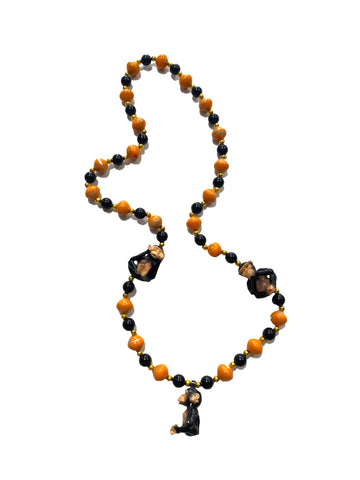 Monkey Trio Hear, See, Speak No Evil on Black and Orange Specialty Bead