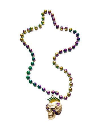 Medallón de calavera punk rock con flor de lis en abalorio especial morado, verde y dorado