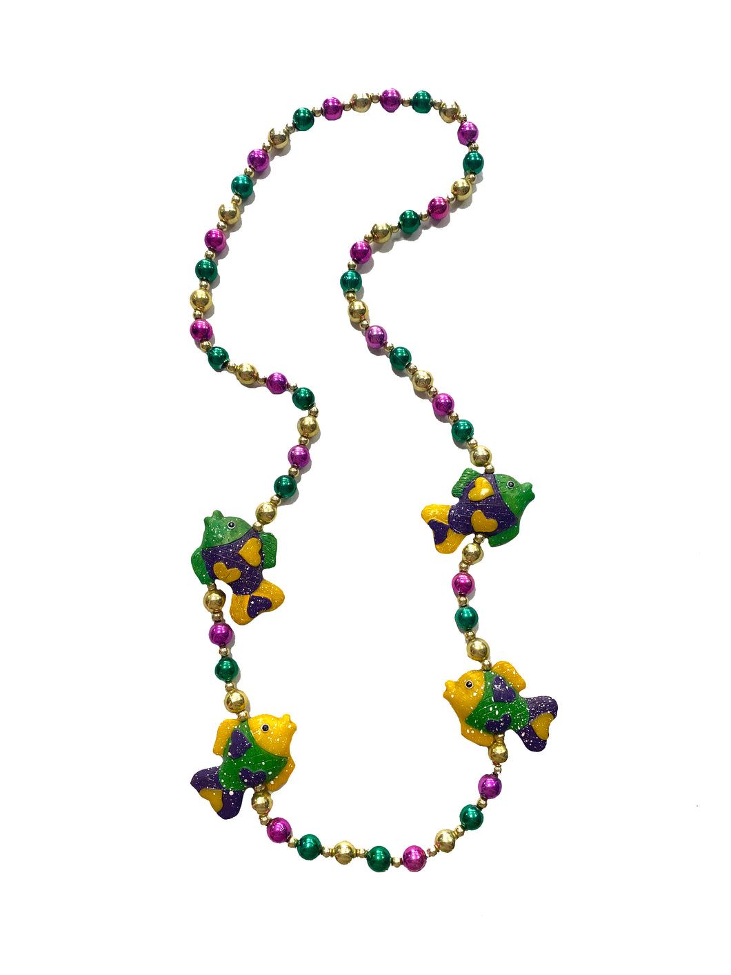 Mardi Gras Fish Medallions on Purple, Green, and Gold Specialty Bead