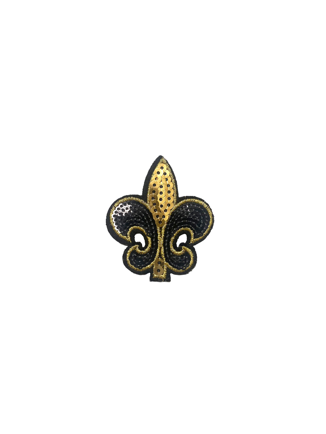 Fleur de Lis Sequin Iron On Patch Black and Gold - Small