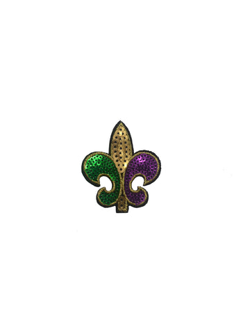 Parche Termoadhesivo de Lentejuelas Flor de Lis Morado, Verde, Dorado - Pequeño