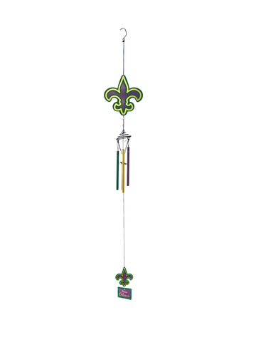 Campanilla de viento de flor de lis morada, verde y dorada