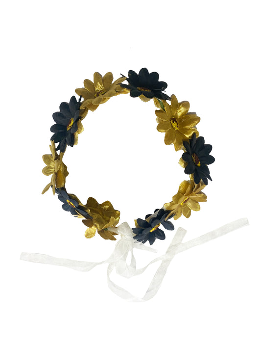 Serre-tête lumineux floral - Noir et doré