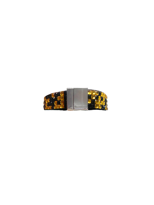 Bracelet Magnétique en Cuir - Noir et Or