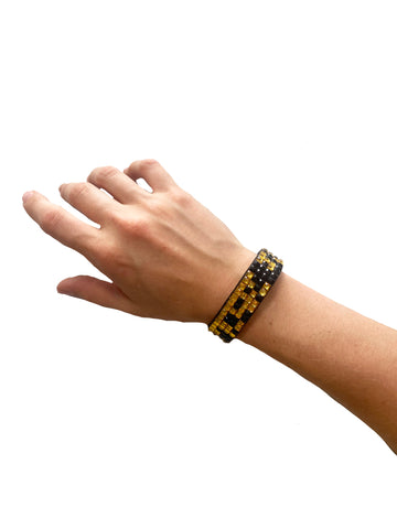 Bracelet Magnétique en Cuir - Noir et Or