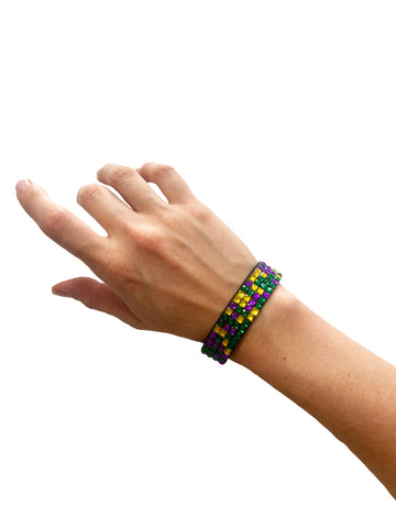 Bracelet en cuir magnétique - Violet, vert et or