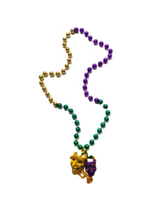 Comedy Tragedy Glitter Medallion with Trumpet on Purple Green Gold Specialty Beads