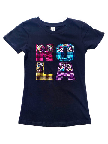 Camiseta juvenil con pedrería de arcoíris y corte princesa NOLA