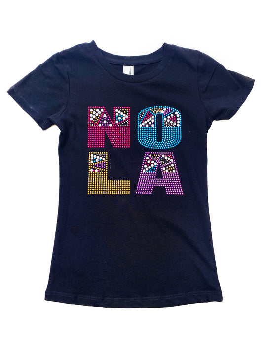 Rainbow Rhinestone NOLA Princess Cut Youth T-Shirt