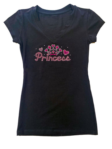 Camiseta juvenil con corte de princesa y corona de diamantes de imitación