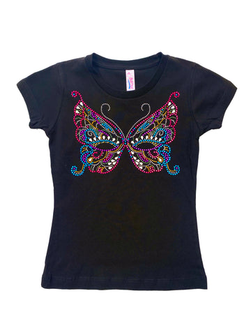 Camiseta juvenil corte princesa con máscara de mariposa de diamantes de imitación