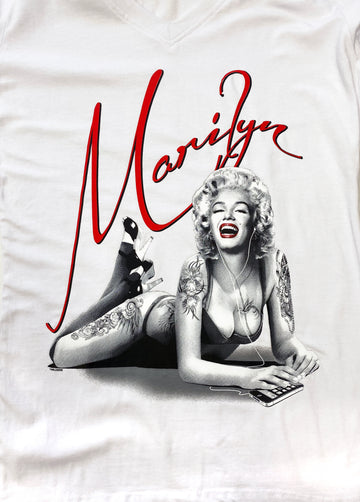 T-shirt moulant col en V Marilyn Monroe Pin-Up