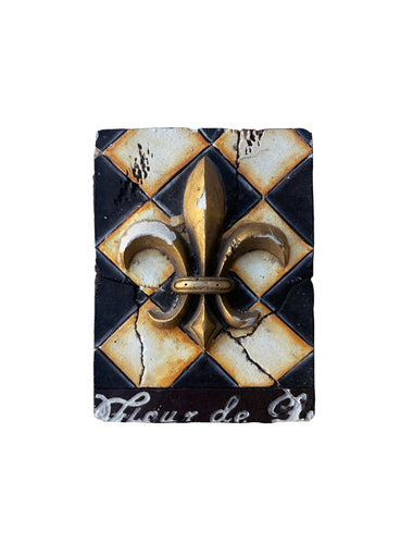 Large Checkered Fleur de Lis Plaque