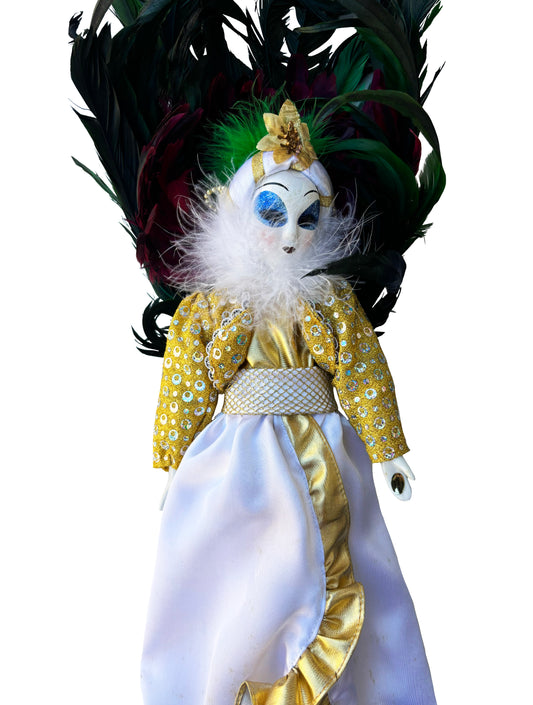 Medium Opera Face Doll with Detachable Feathers