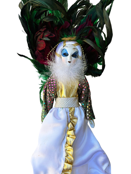 Large Opera Face Doll with Detachable Feathers