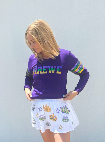 French Terry Adult Sequins KREWE Shirt - Purple