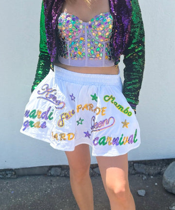 Jupe-short explosion Mardi Gras adulte - Blanc