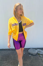 Purple and Gold Glitter Stripe 3/4 Sleeve Zip Up Hoodie