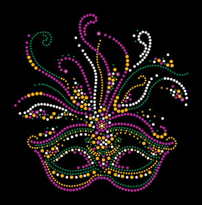 Mardi Gras Rhinestone Mask with Purple, Green and Gold Swirls