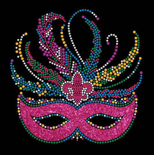 Mardi Gras Rhinestone Mask T-Shirt with Hot Pink