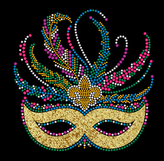 Mardi Gras Rhinestone Mask T-Shirt with Yellow