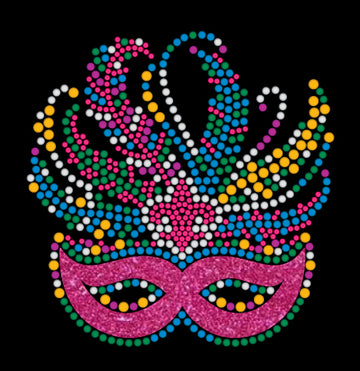 Mardi Gras Rhinestone Mask T-Shirt with Pink and Silver