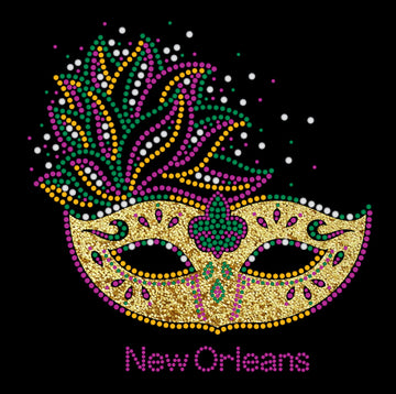 Mardi Gras Rhinestone Mask T-Shirt in Yellow