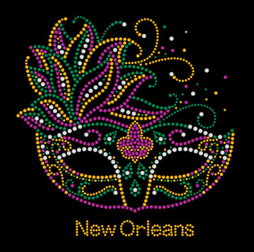 Mardi Gras Rhinestone Mask T-Shirt with Short Feathers