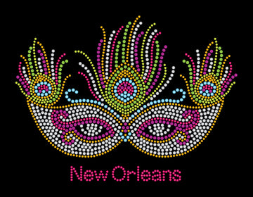 Mardi Gras Rhinestone Mask T-Shirt with Silver Accents and Feathers