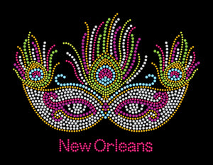 Mardi Gras Rhinestone Mask with silver accents and feathers