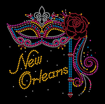 Mardi Gras Rhinestone Mask T-Shirt with Colorful Stick