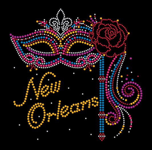 Mardi Gras Rhinestone Mask T-Shirt with Colorful Stick