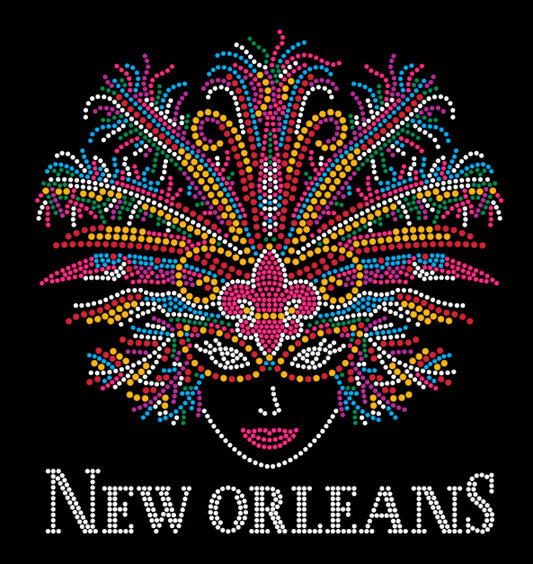 Mardi Gras Rhinestone Whole Face Mask T-Shirt with Feathers